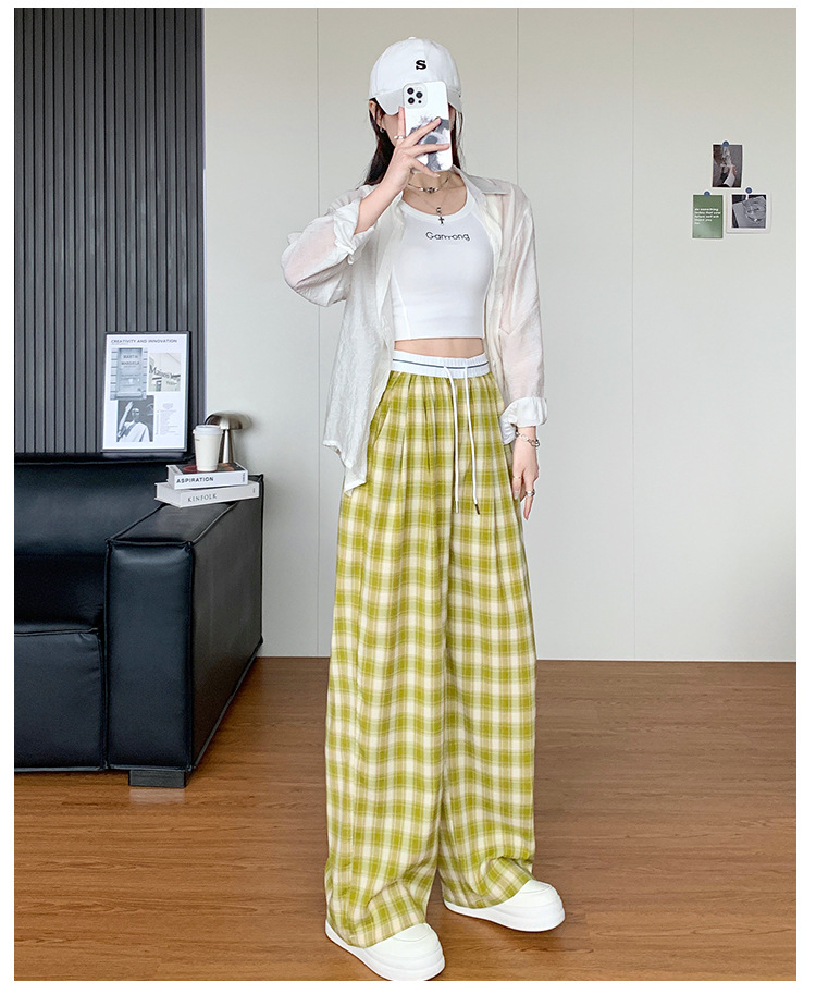 柄 パンツ ゆったりチェック柄ワイドパンツ