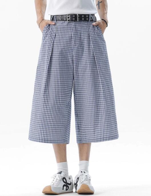 柄 パンツ チェック柄ワイドパンツ七分丈ゆったりシルエット