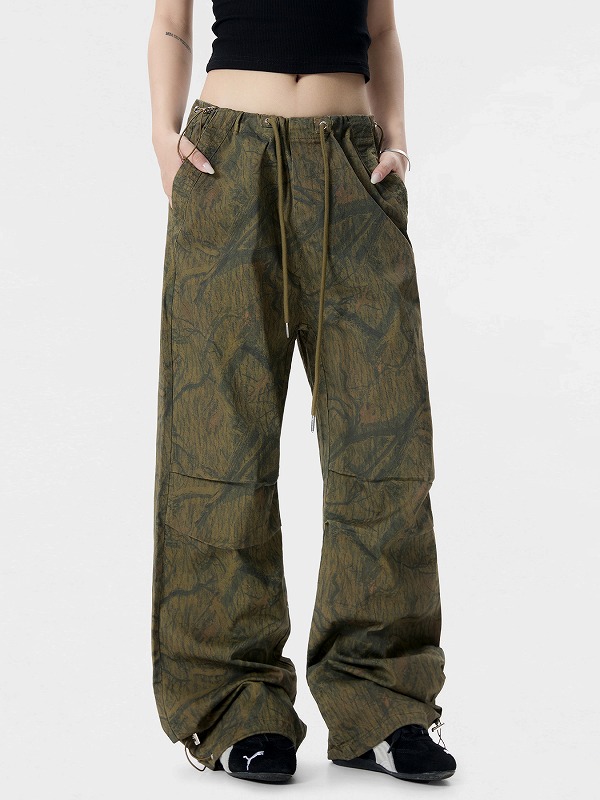 柄 パンツ 迷彩柄 ワイドパンツ 男女兼用 ストリート系 ボトムス