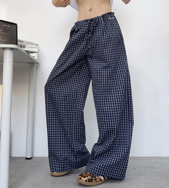 柄 パンツ チェック柄ワイドパンツ ゆったりカジュアル