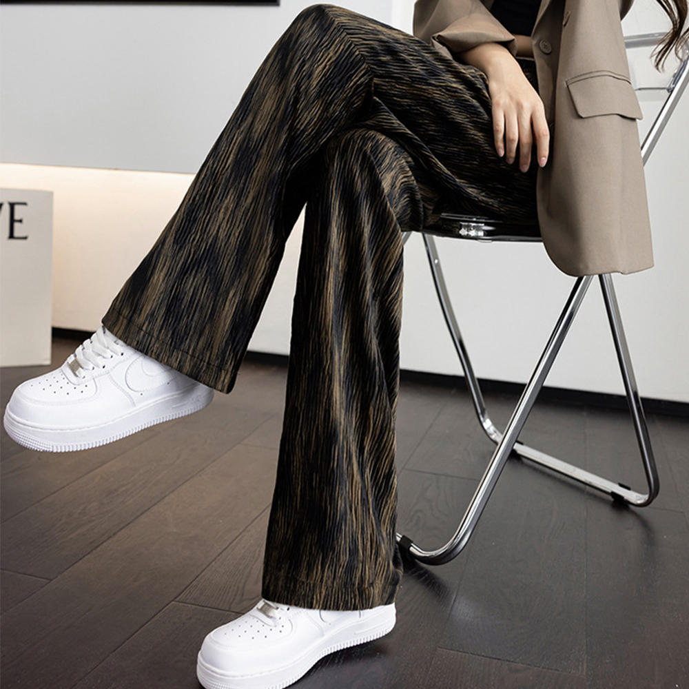 柄 パンツ ヒョウ柄プリーツワイドパンツ レディース