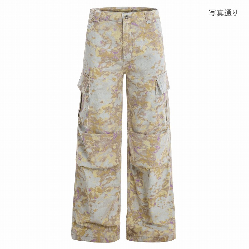 柄 パンツ 迷彩柄ワイドカーゴパンツ男女兼用ストリート
