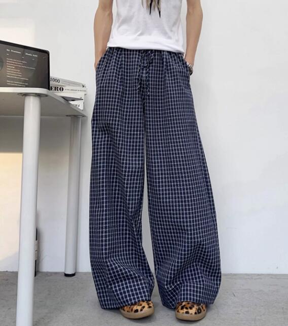 柄 パンツ チェック柄ワイドパンツ ゆったりカジュアル