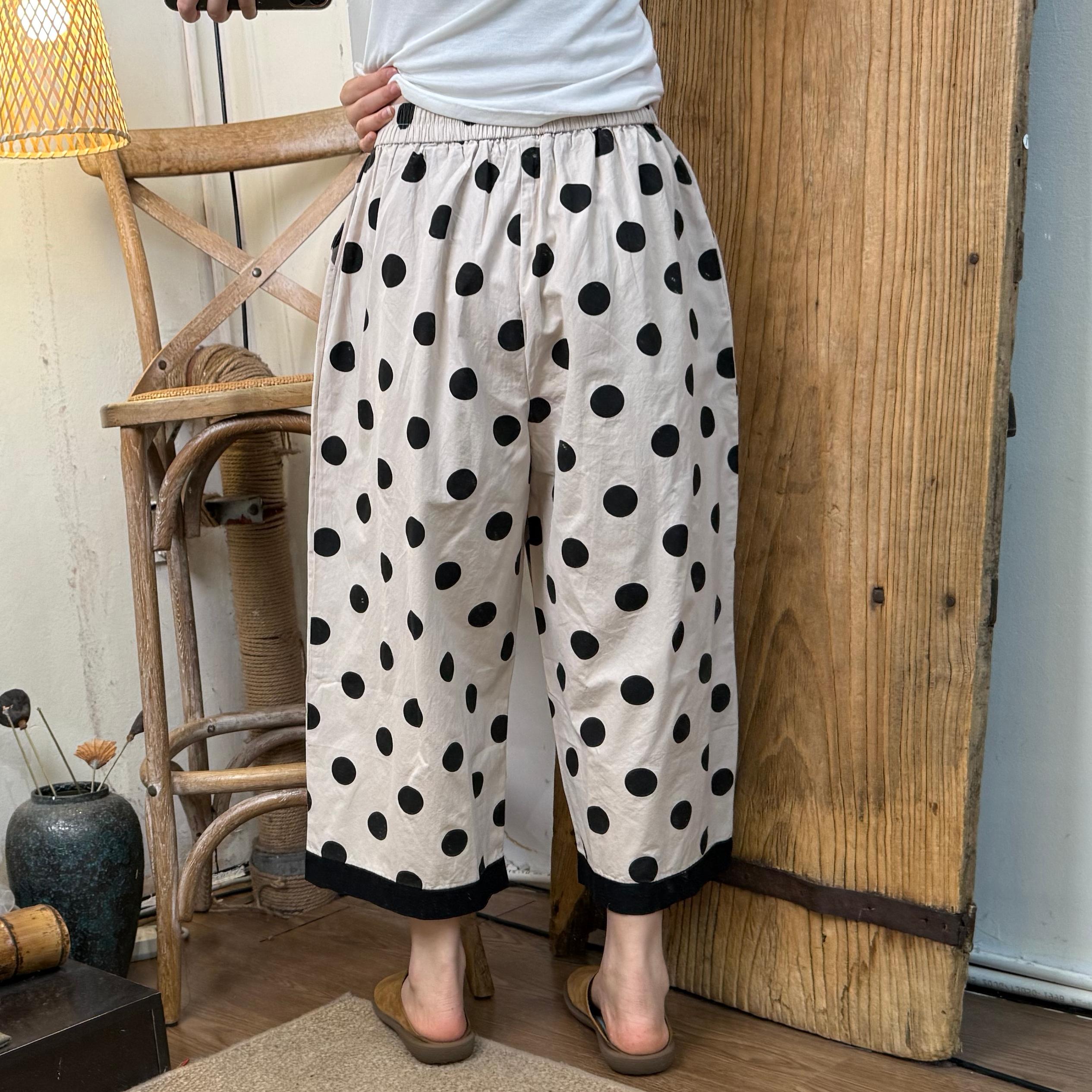 柄 パンツ 古典水玉ゆったりワイドパンツ