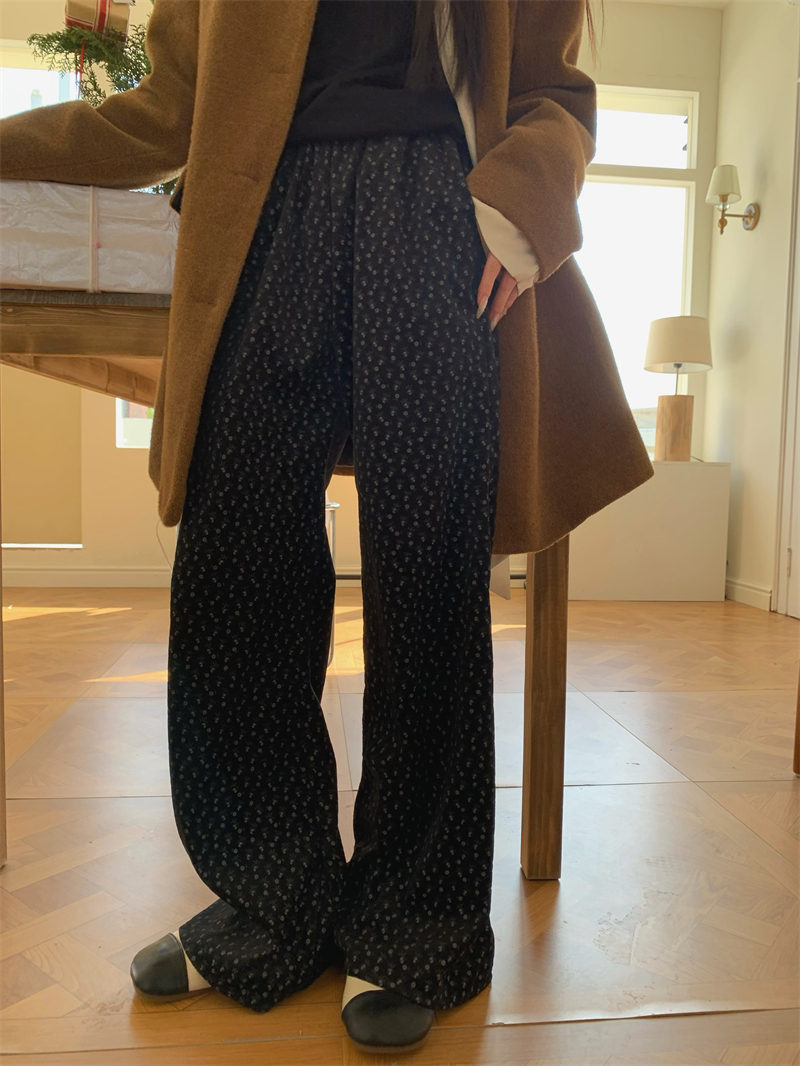 柄 パンツ 秋冬新作 ゆったり 小花柄 ロングパンツ