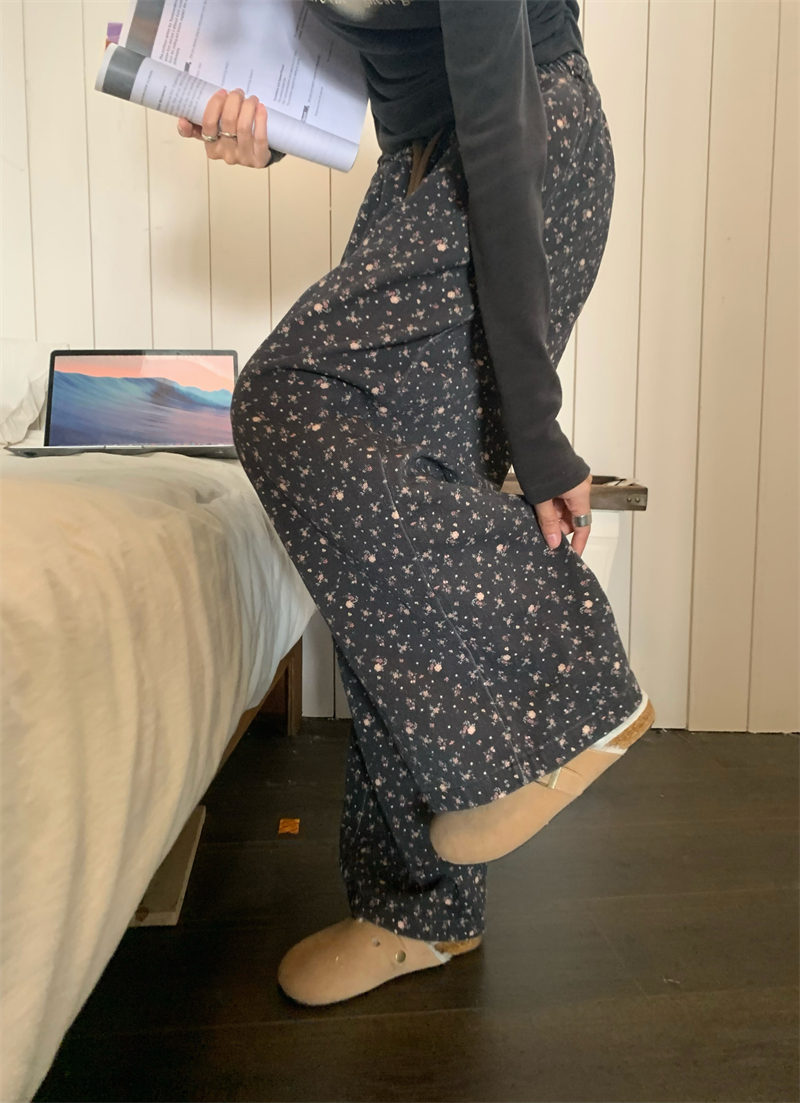 柄 パンツ 秋冬新作 ゆったり 花柄 ワイドパンツ