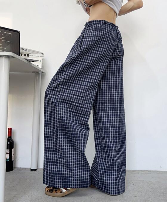柄 パンツ チェック柄ワイドパンツ ゆったりカジュアル