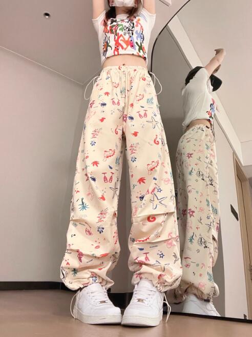 柄 パンツ 花柄プリントカーゴパンツ レディース ワイドボトムス