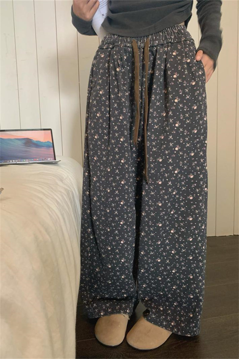 柄 パンツ 秋冬新作 ゆったり 花柄 ワイドパンツ