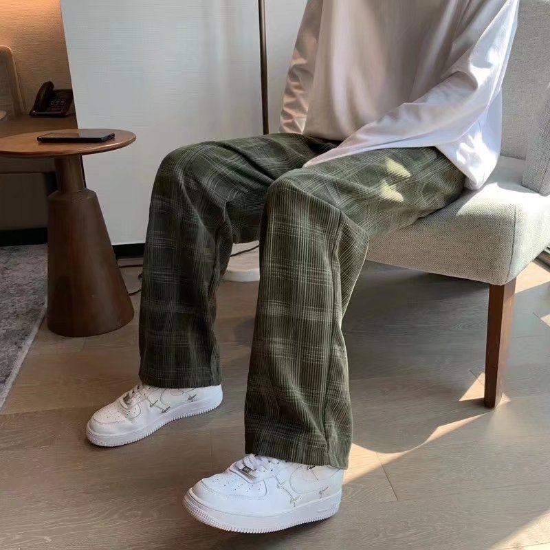 柄 パンツ 古典格子ゆったりワイドパンツ
