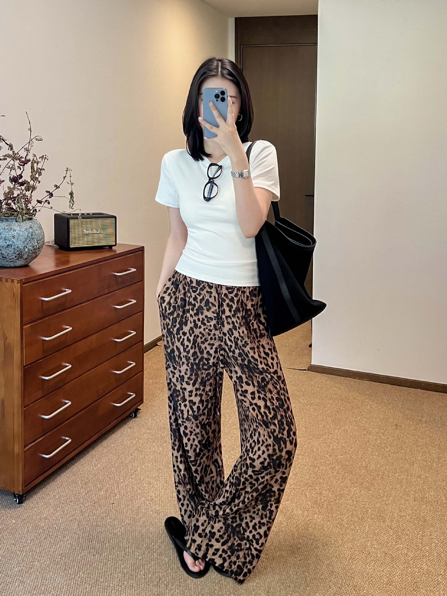 柄 パンツ ワイドシルエット 豹紋パレオ