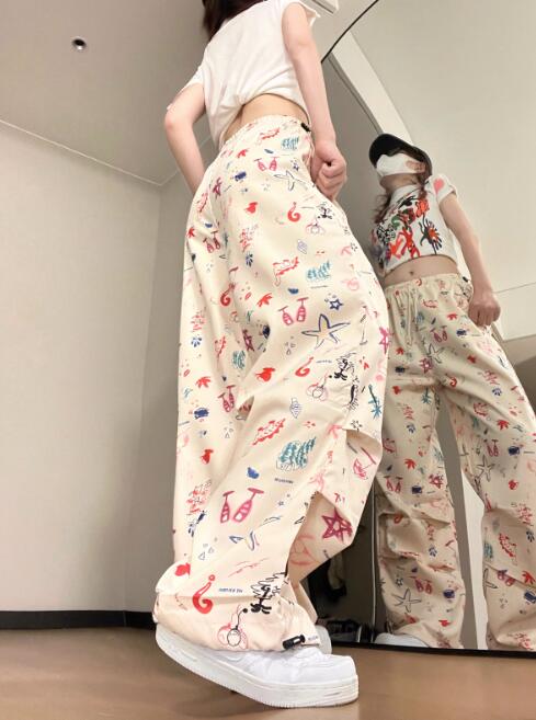 柄 パンツ 花柄プリントカーゴパンツ レディース ワイドボトムス