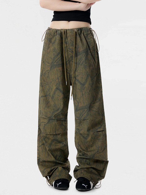 柄 パンツ 迷彩柄 ワイドパンツ 男女兼用 ストリート系 ボトムス