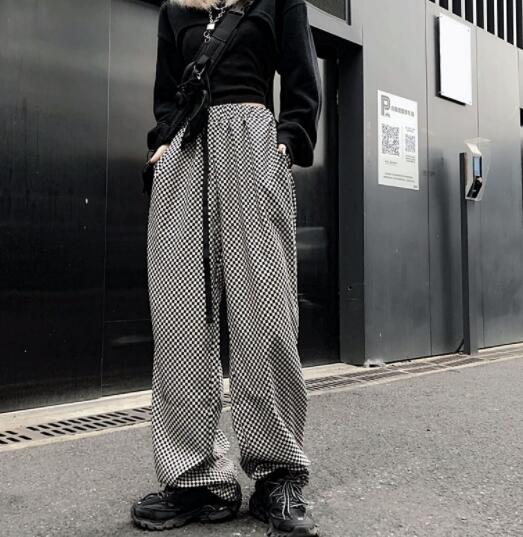 柄 パンツ チェック柄ワイドパンツ ユニセックス ゆったりボトムス