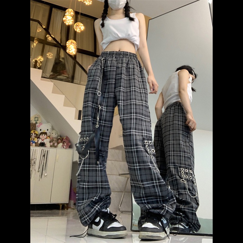 柄 パンツ チェック柄ワイドパンツ レディース ストレートボトムス
