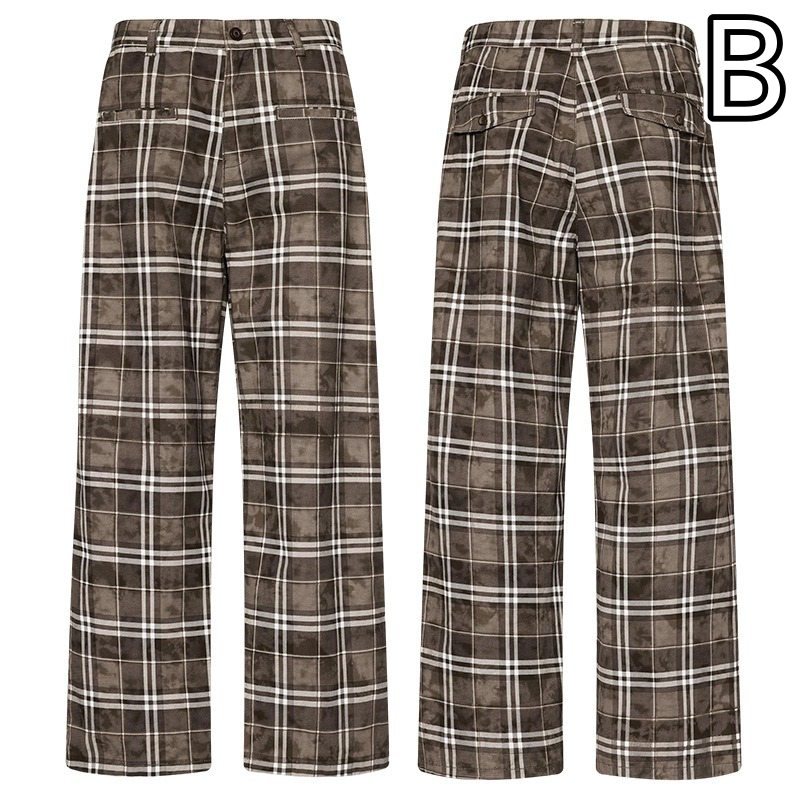 柄 パンツ レトロ格子柄ワイドパンツ チェック柄カジュアルボトムス
