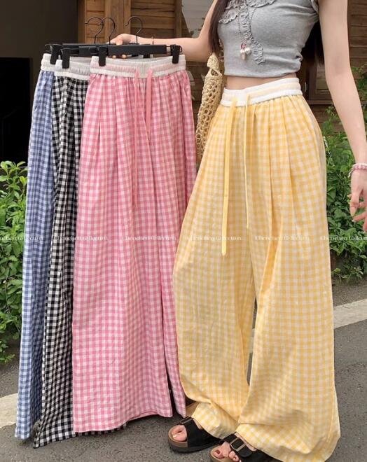 柄 パンツ チェック柄ワイドパンツゆったりボトムス