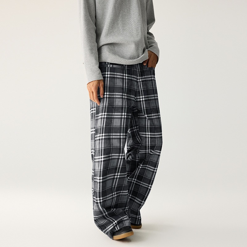 柄 パンツ レトロ格子柄ワイドパンツ チェック柄カジュアルボトムス
