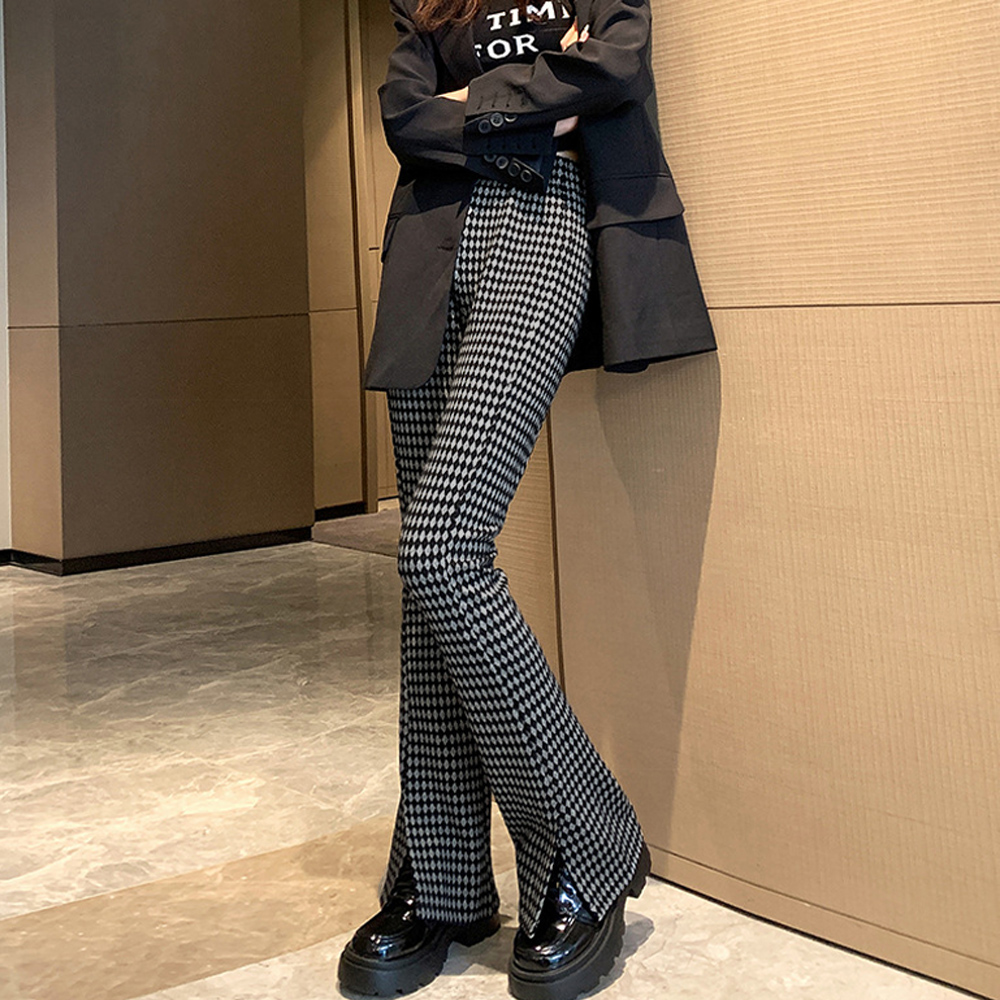 柄 パンツ チェック柄フレアパンツ　ハイウエスト４色展開