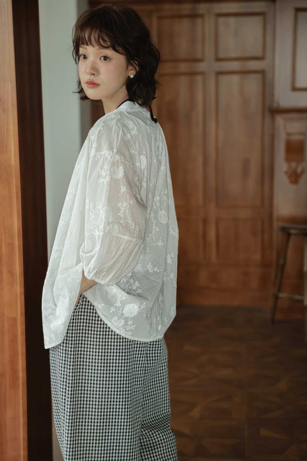 柄 パンツ 春夏新作 韓国風 チェック柄 フリルワイドパンツ