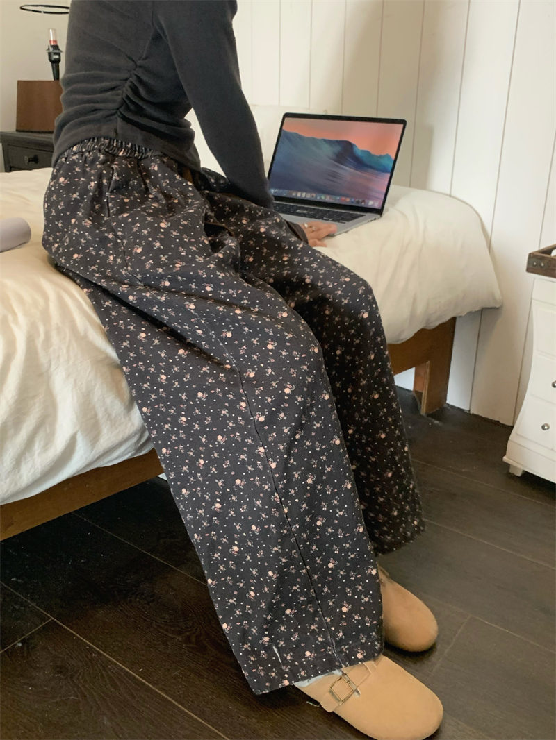 柄 パンツ 秋冬新作 ゆったり 花柄 ワイドパンツ
