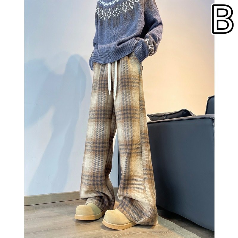 メンズ ウール風 チェック格子柄 パンツ