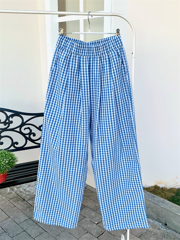 柄 パンツ 春夏ゆったりワイド チェック柄パンツ ゴムウエスト