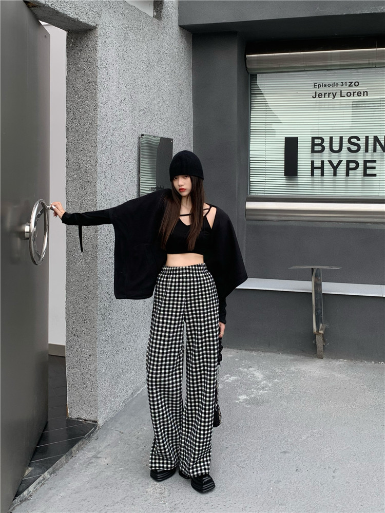 柄 パンツ 独特な存在感 暖かい厚手チェック柄ワイドパンツ