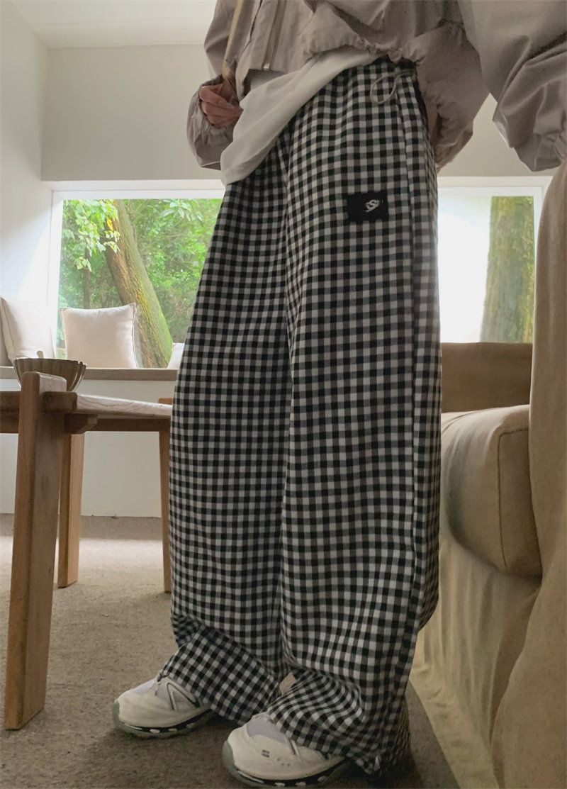 柄 パンツ ゆったりチェック柄ロングパンツ韓国風ワイドチノ