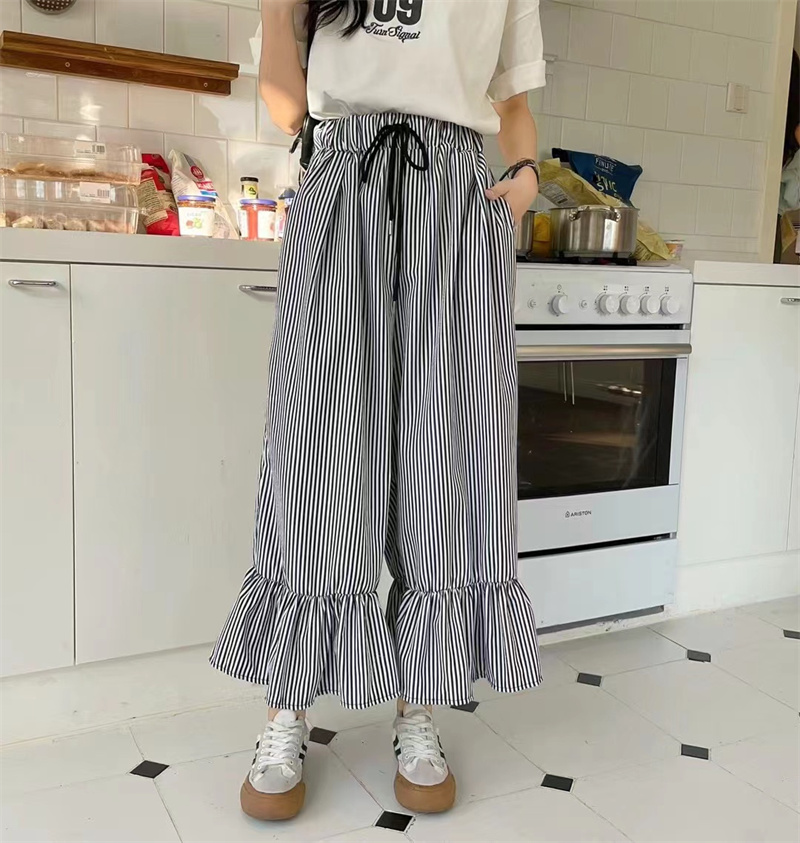 柄 パンツ ゆったりハイウエストチェック柄ストライプ柄パンツ