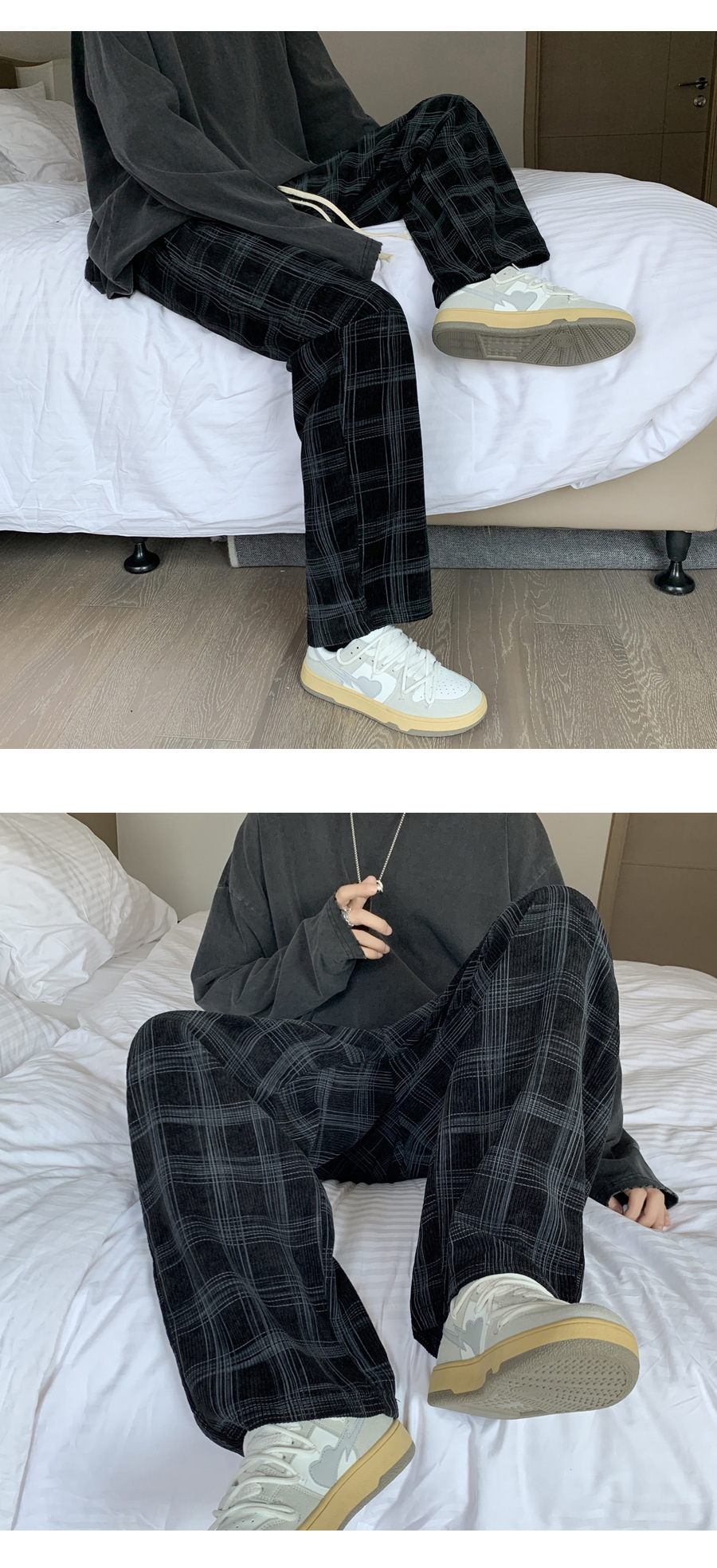 柄 パンツ 古典格子ゆったりワイドパンツ
