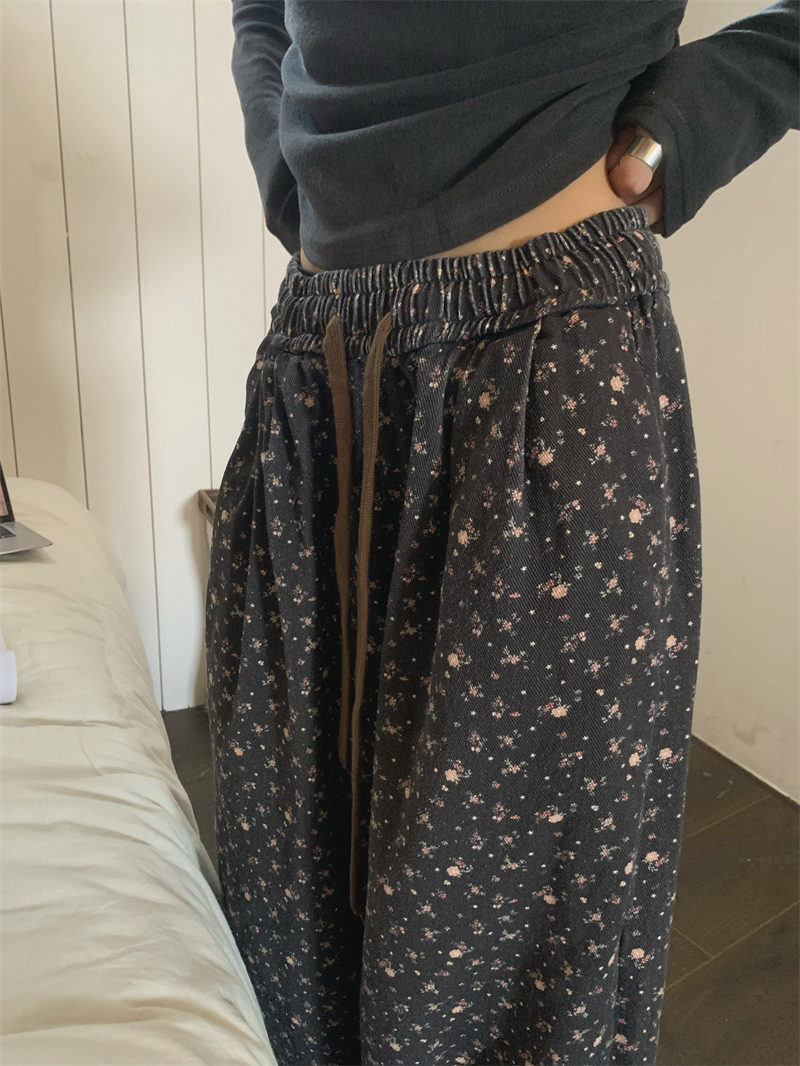 柄 パンツ 秋冬新作 ゆったり 花柄 ワイドパンツ