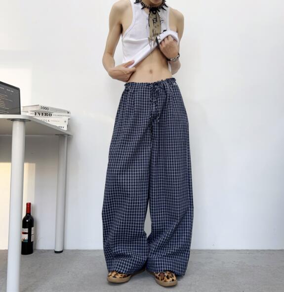 柄 パンツ チェック柄ワイドパンツ ゆったりカジュアル