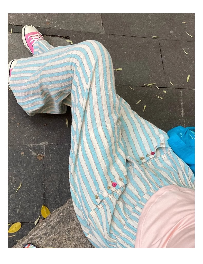 柄 パンツ 涼風ストライプワイドパンツ