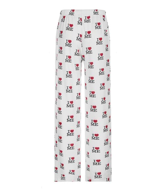 柄 パンツ ハート柄プリントワイドパンツ レディース