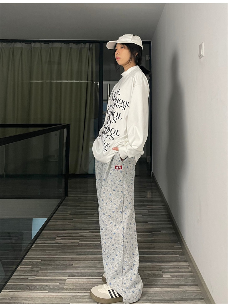 柄 パンツ 韓国風小花柄ワイドパンツゆったりおしゃれロングパンツ