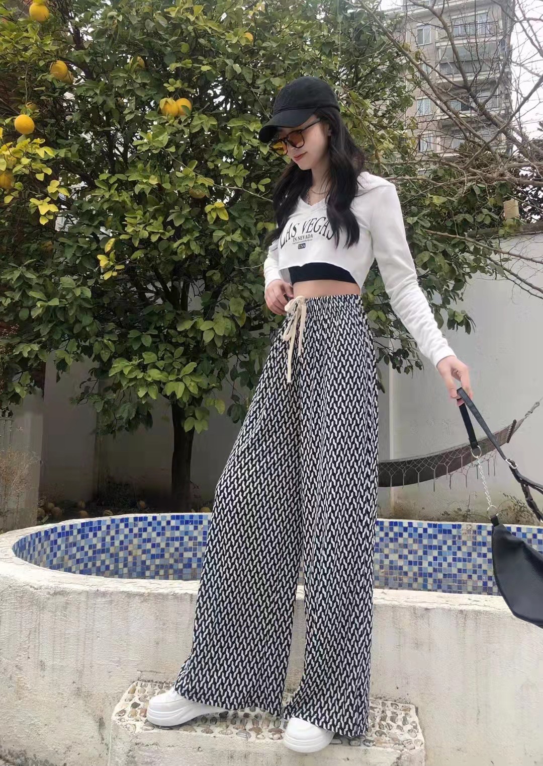 柄 パンツ 野性的美学 ワイドレッグパンツ