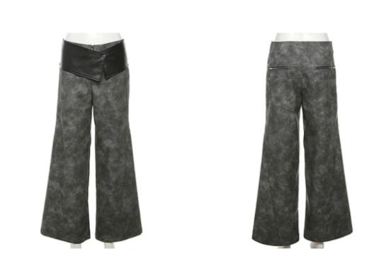 柄 パンツ 迷彩柄ハイウェストワイドパンツ合成革