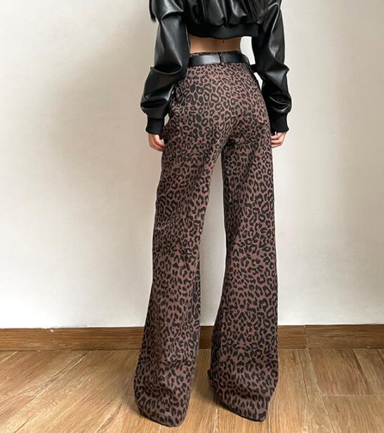 柄 パンツ 女性用ハイウエストワイドパンツヒョウ柄スラックス