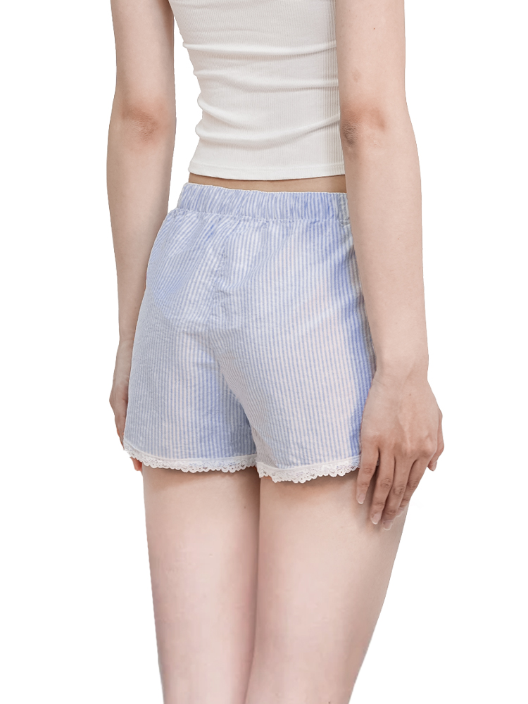 柄 パンツ 優美レース縁取りストライプショート