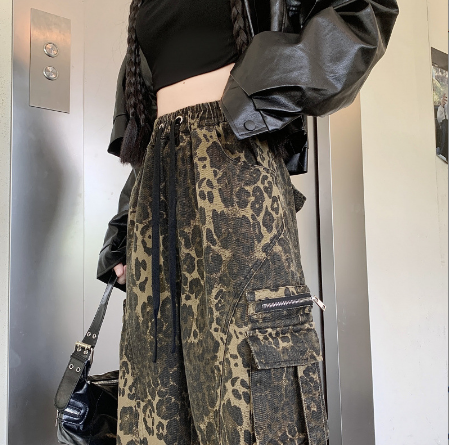 柄 パンツ 秋冬新作ヒョウ柄ワイドパンツカジュアル