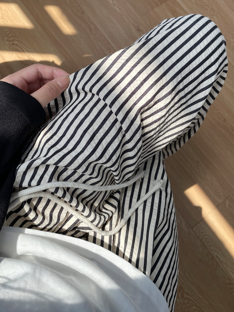 柄 パンツ 涼やか縦縞ワイドパンツ