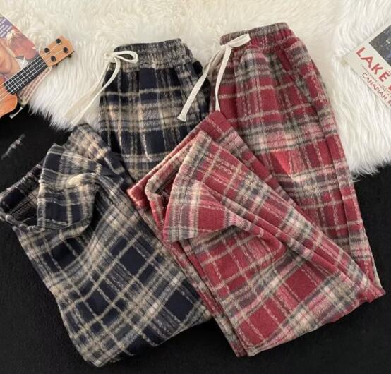 柄 パンツ 秋冬チェック柄パンツ暖かボトムス