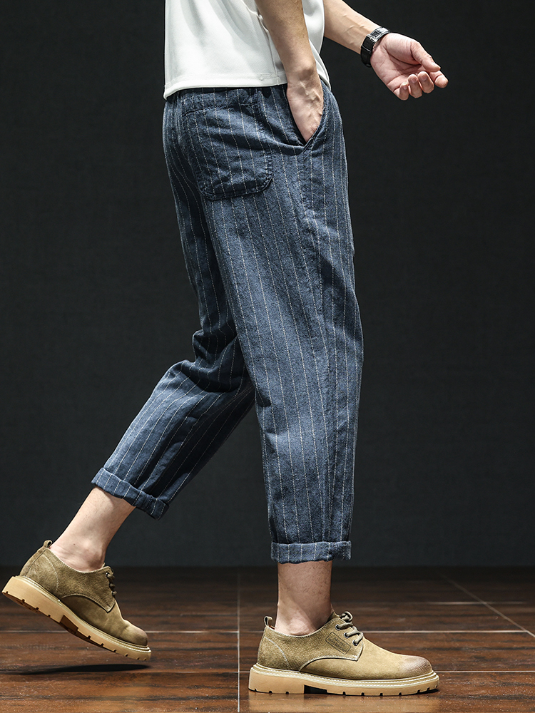 柄 パンツ 涼感リラックス ストライプパンツ