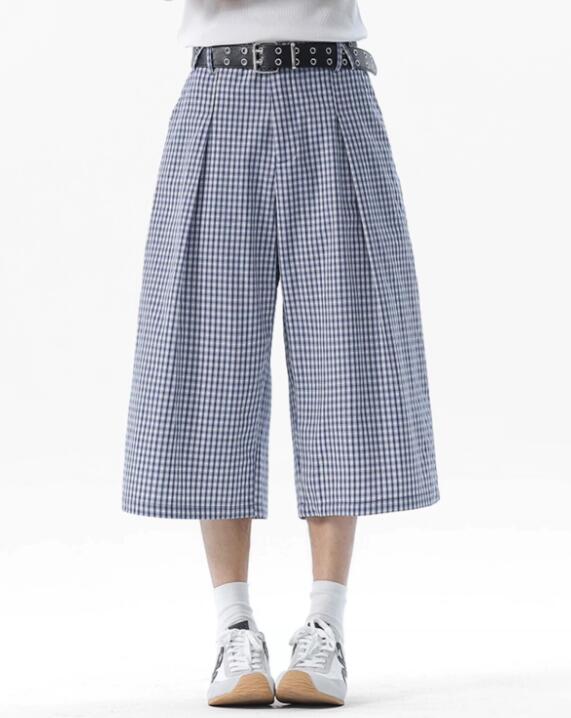 柄 パンツ チェック柄ワイドパンツ七分丈ゆったりシルエット