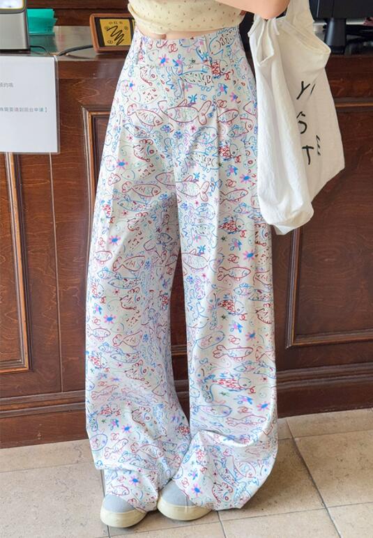 柄 パンツ ペイズリー柄ハイウエストワイドパンツ