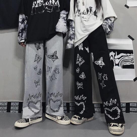 柄 パンツ 蝶々プリント ワイドパンツ カジュアル