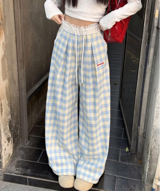 柄 パンツ レディース チェック柄 ワイドパンツ ゆったり美脚
