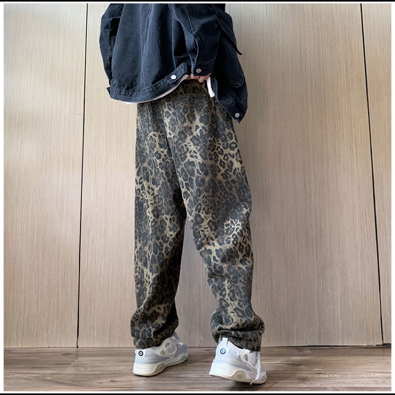 柄 パンツ 豹柄デニムパンツ ワイドストレート メンズ ボトムス