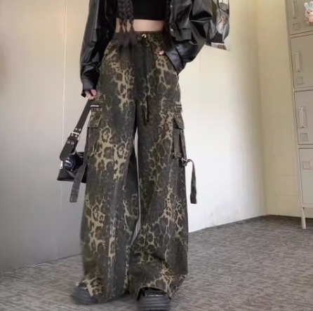 柄 パンツ 秋冬新作ヒョウ柄ワイドパンツカジュアル